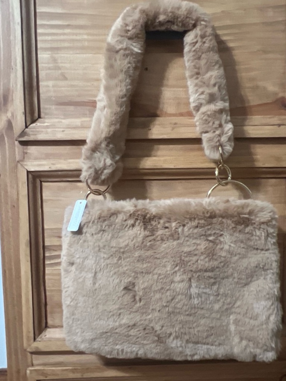 Plush Faux Fur Tote Bag in Light Brown